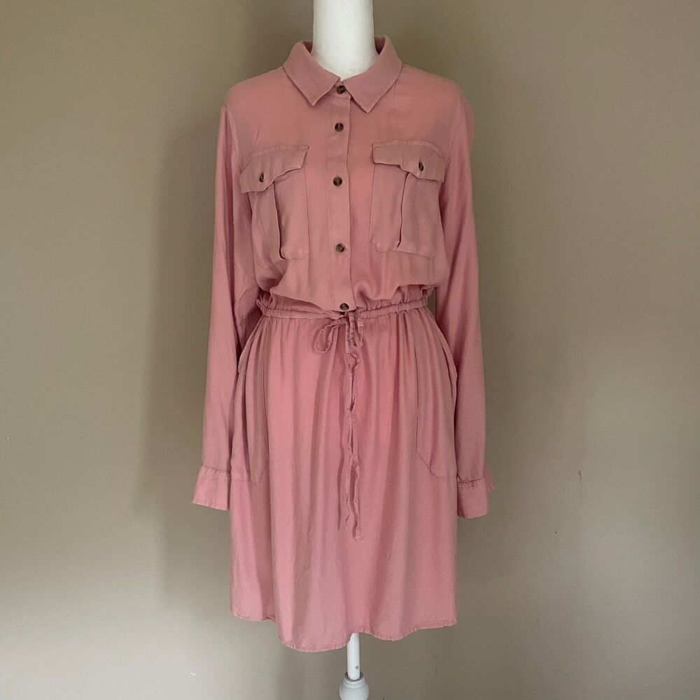 Time&Tru Utility Shirt Dress Size XL Knee-Length Career Button Down High-Low Hem